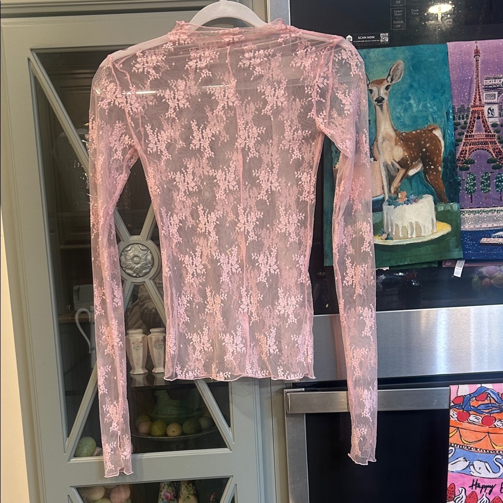 Free People Sheer Pink Lace Blouse XS